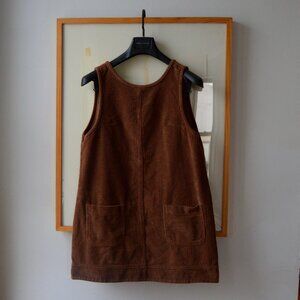 Vintage 1990s 2000s Brown Corduroy Jumper Dress with Pockets Size M